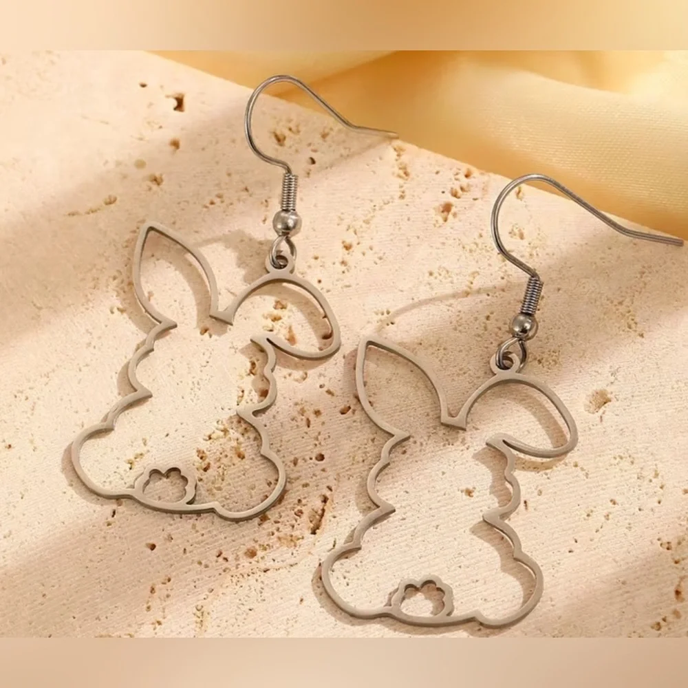 Silver Tone Bunny Outline Dangle Earrings_5